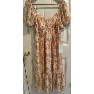 Floral Peasant Milkmaid Cottagecore Babydoll Coquette Dress Women's Size L
